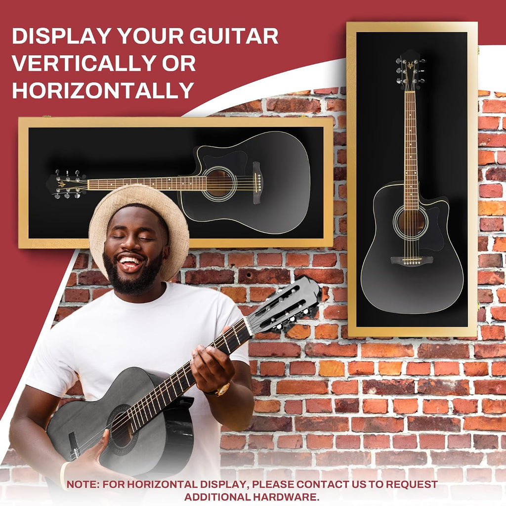 PENNZONI Acoustic Guitar Display Case - Acrylic Acoustic Guitar Case - Guitar Display Case Wall Mount Made from Hardwood Frame & Clear Acrylic - Golden Oak w/Black Felt