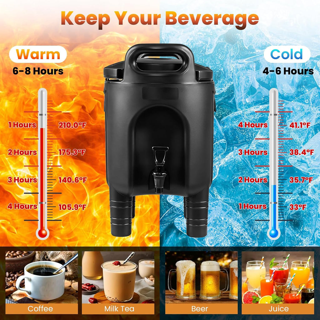 COSTWAY 2.6 Gal Insulated Beverage Dispenser, Commercial Coffee Tea Iced Thermal Drink Server w/Handles, Two-Stage Faucet, Hot and Cold Water Dispenser for Catering, Party & Restaurant Shop Event, 3