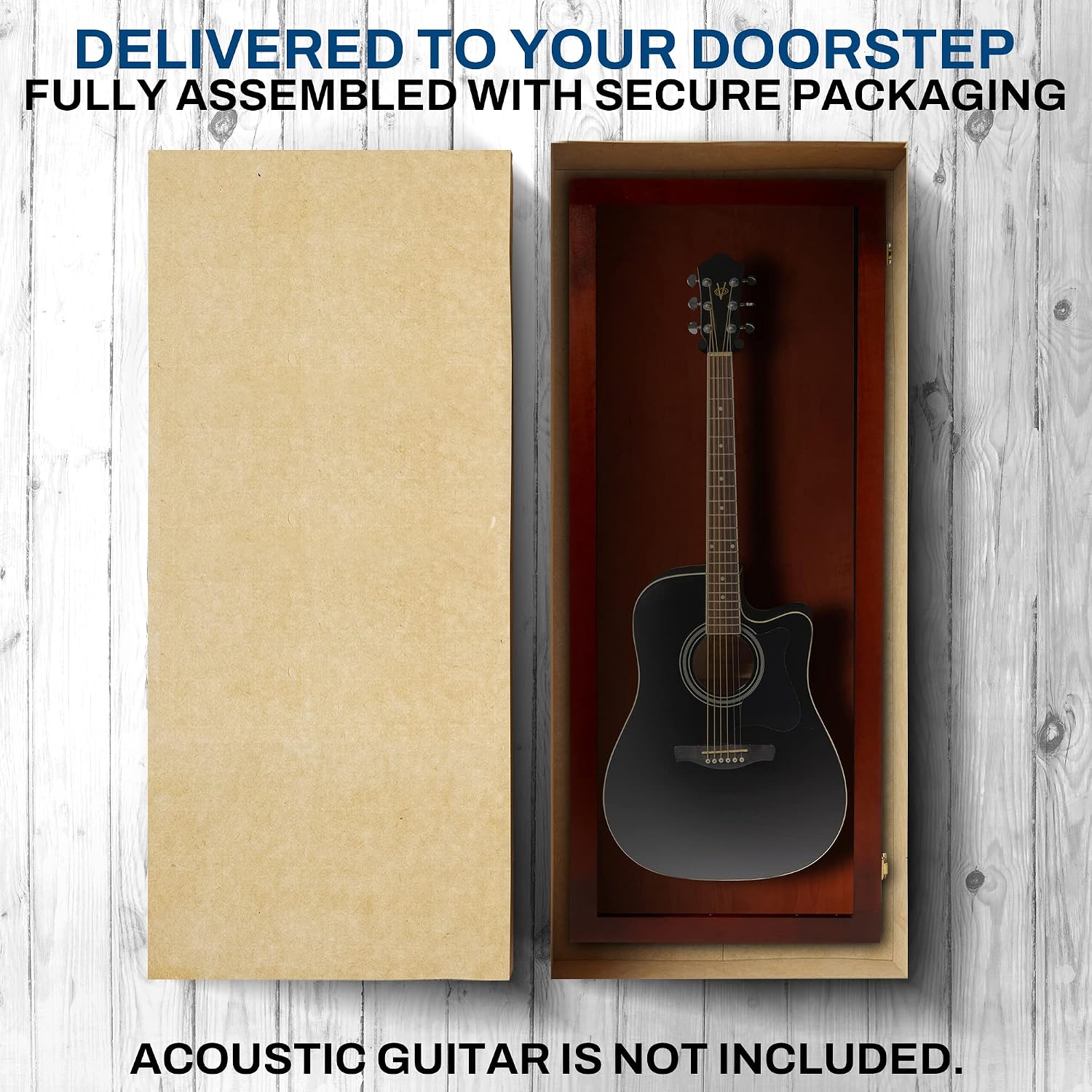 PENNZONI Acoustic Guitar Display Case - Acrylic Acoustic Guitar Case - Guitar Display Case Wall Mount Made from Hardwood Frame & Clear Acrylic - Cherry w/No Felt