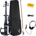 Cecilio Silent Electric Solid Wood Violin Kit with Ebony Fittings, Full Size 4/4 Electric Violin for Beginner and Professional Musicians, Black Metallic