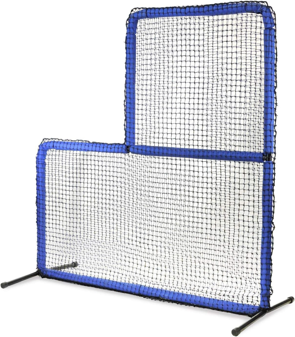 JUGS Protector Blue Series L-Shaped Pitchers Screen — Baseball Pitcher and Pitching Machine Protection, 7'H x 7'W with a 3' x 3' cutout, 60 Ply Poly-E Netting and 1.5' Diameter Frame, 1-Year Guarantee