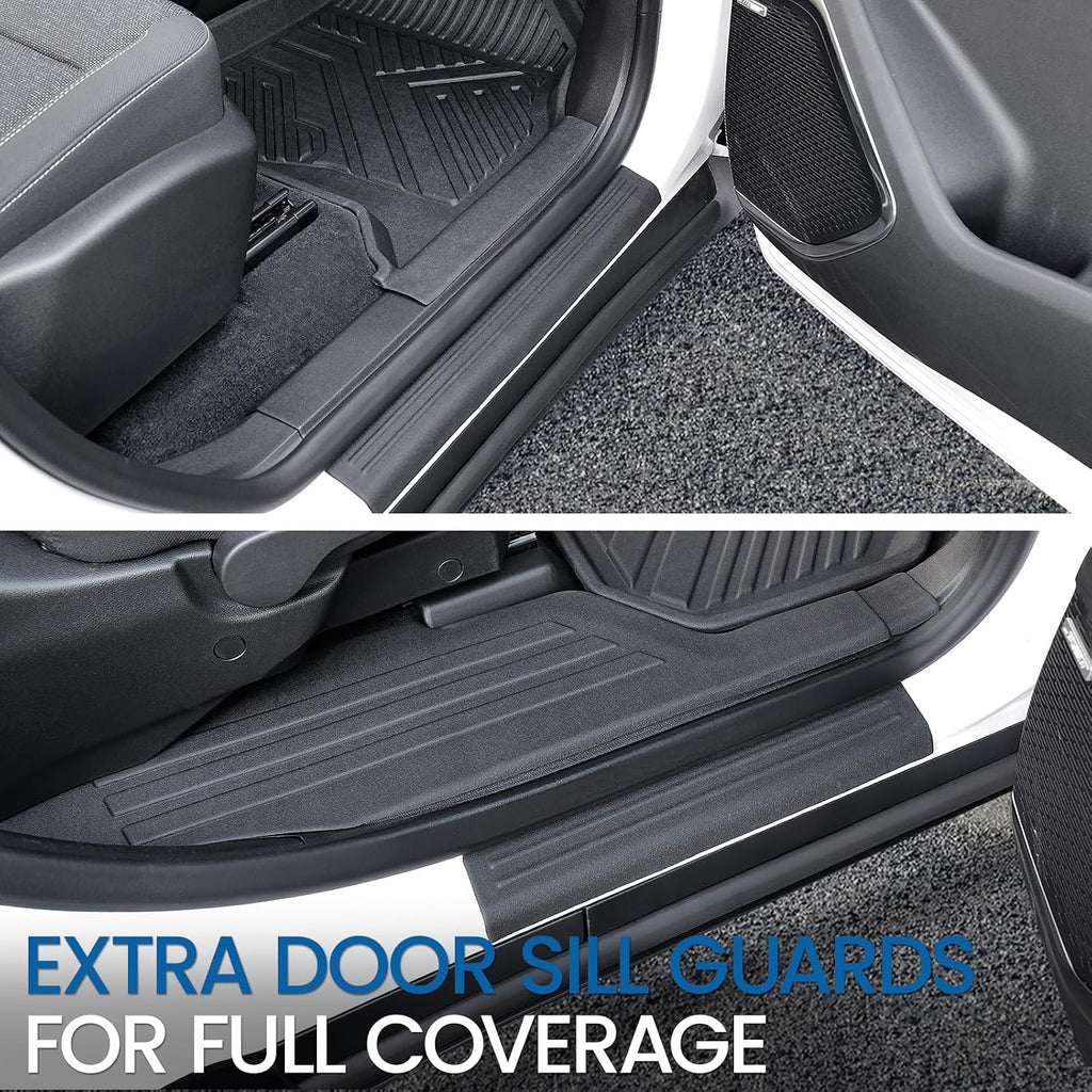 Floor Mats Set for 2024-2026 Chevy Traverse & GMC Acadia & 2025-2026 Buick Enclave, with 2nd Row Kick Mats, Only for 7 Seats Captain Chairs, All Weather TPE Cargo Liner Door Sill Accessories