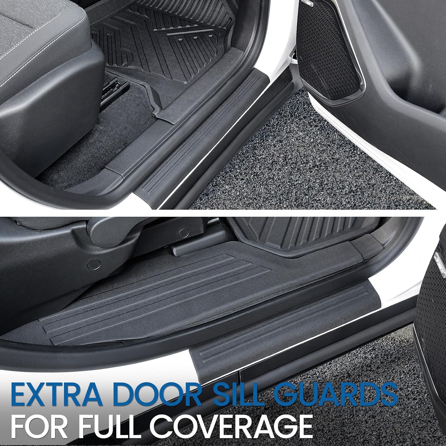 Floor Mats Set for 2024-2026 Chevy Traverse & GMC Acadia & 2025-2026 Buick Enclave, with 2nd Row Kick Mats, Only for 7 Seats Captain Chairs, All Weather TPE Cargo Liner Door Sill Accessories