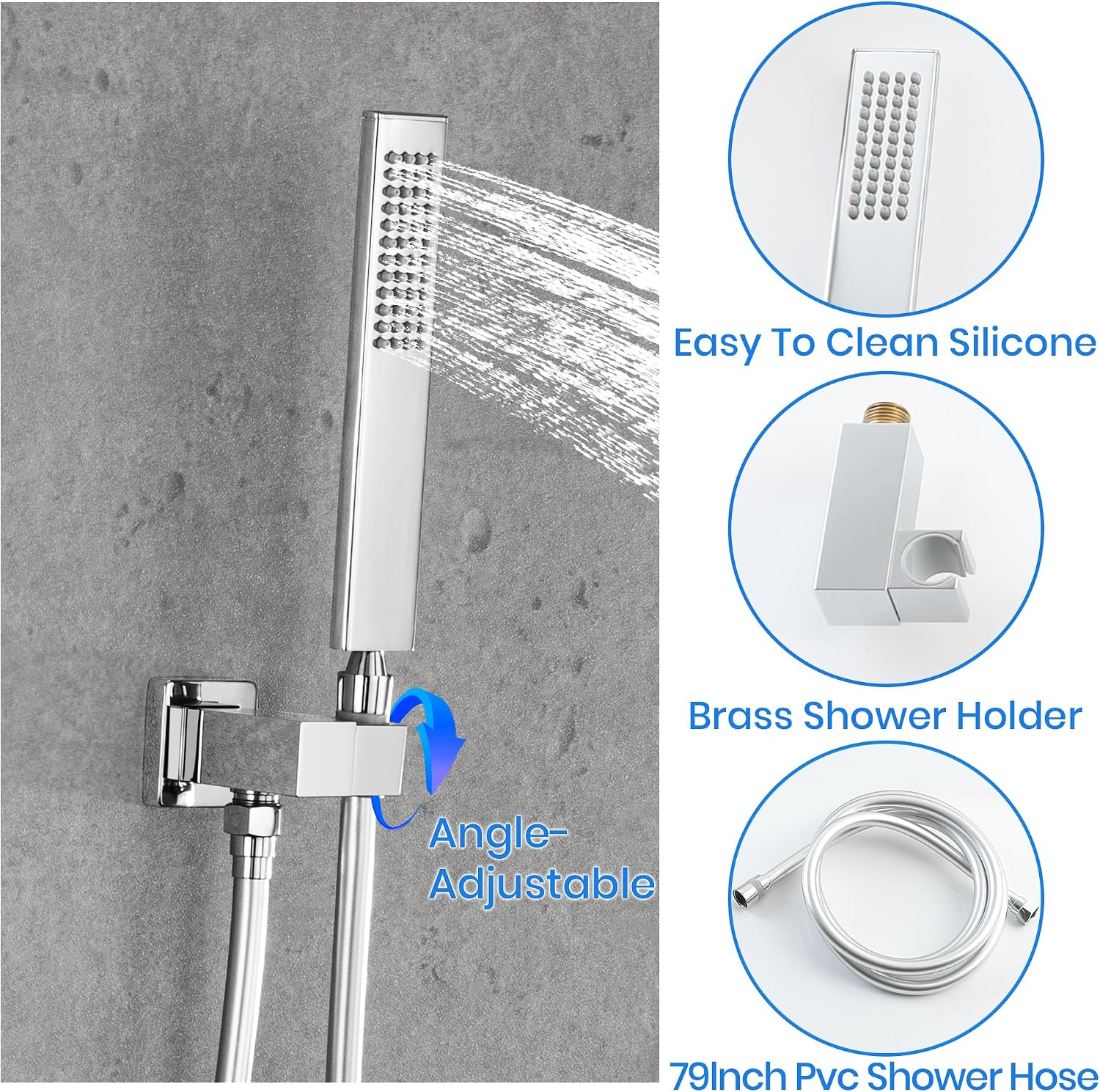 SKWOLL Shower Faucet Set Polished Chrome, Wall Mount 12 Inch Rainfall Shower Head with Handheld, 2 Function Shower Mixer Valve Kit Digital Display Included