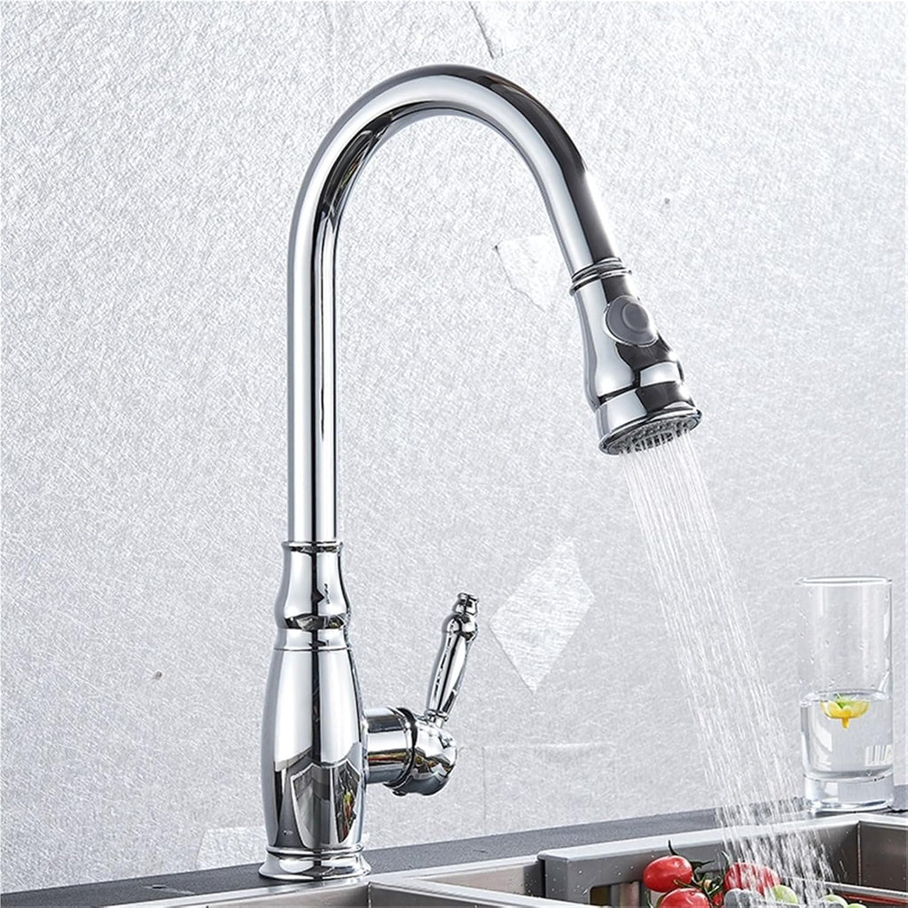 360 Rotation Pull-Out Kitchen Faucet - Hot and Cold Water Sink Mixer Tap for Kitchen(Chrome)