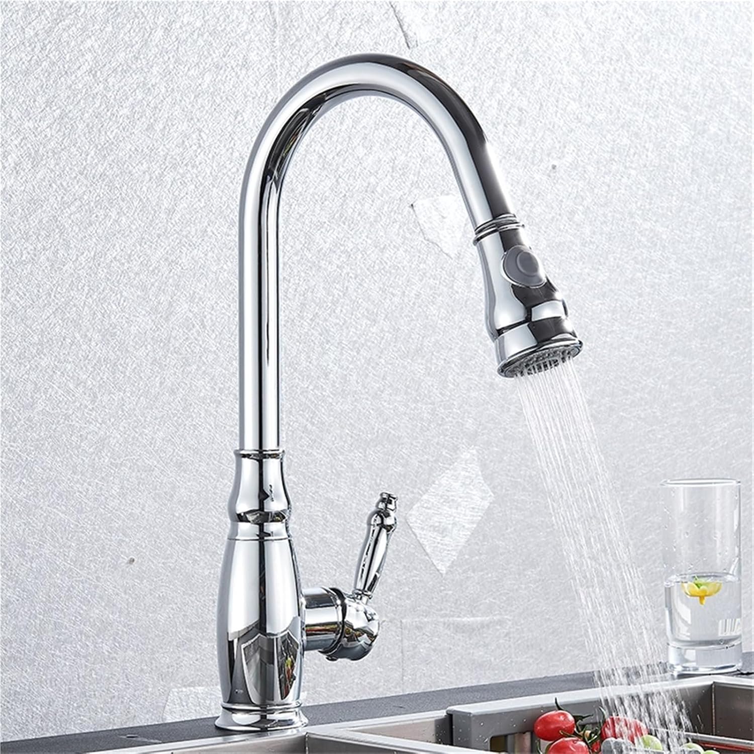 360 Rotation Pull-Out Kitchen Faucet - Hot and Cold Water Sink Mixer Tap for Kitchen(Chrome)