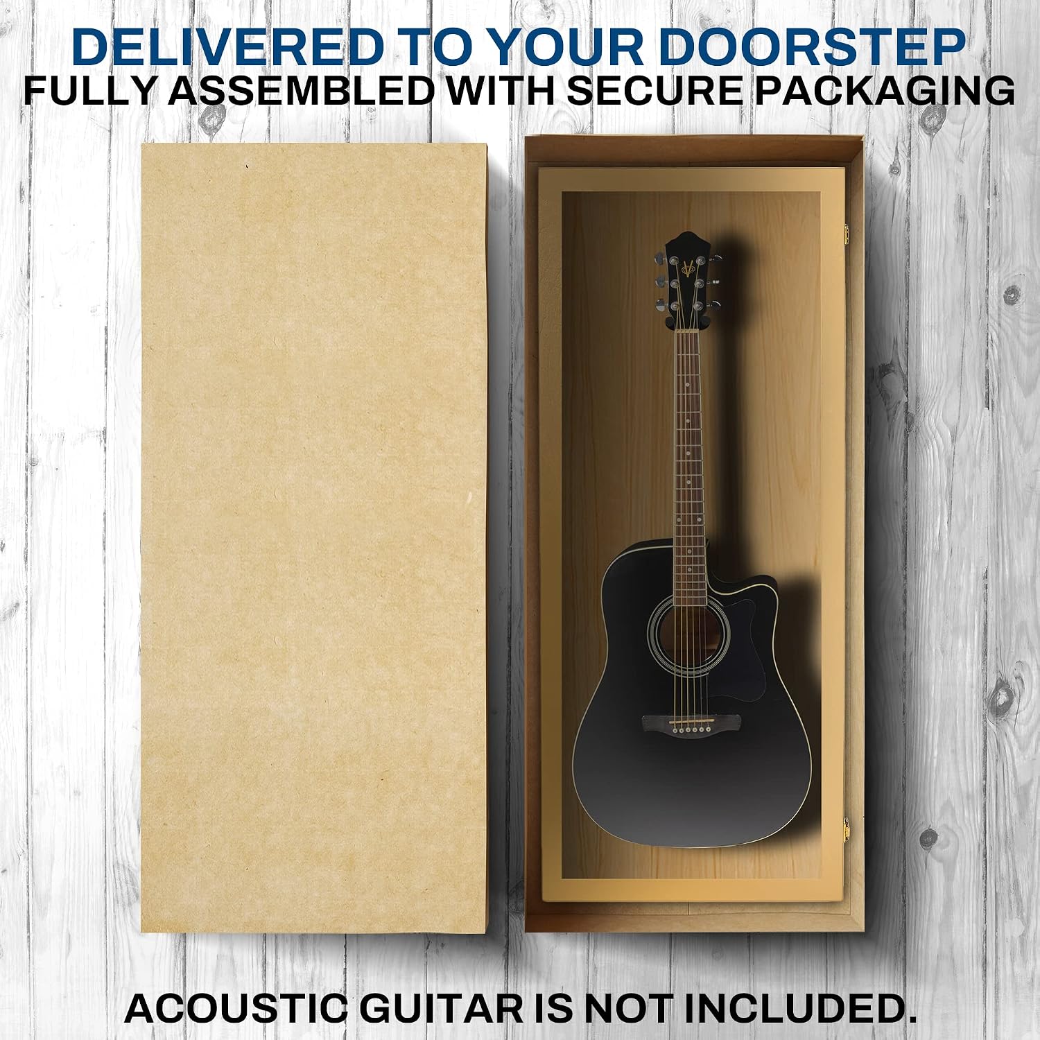 PENNZONI Acoustic Guitar Display Case - Acrylic Acoustic Guitar Case - Guitar Display Case Wall Mount Made from Hardwood Frame & Clear Acrylic - Golden Oak w/No Felt