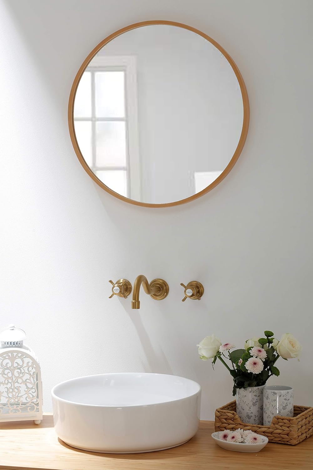SITGES Antique Wall Faucet,Two Handle Bathroom Sink Wall Mount Faucet with Rough in Valve Included,Gold Brushed
