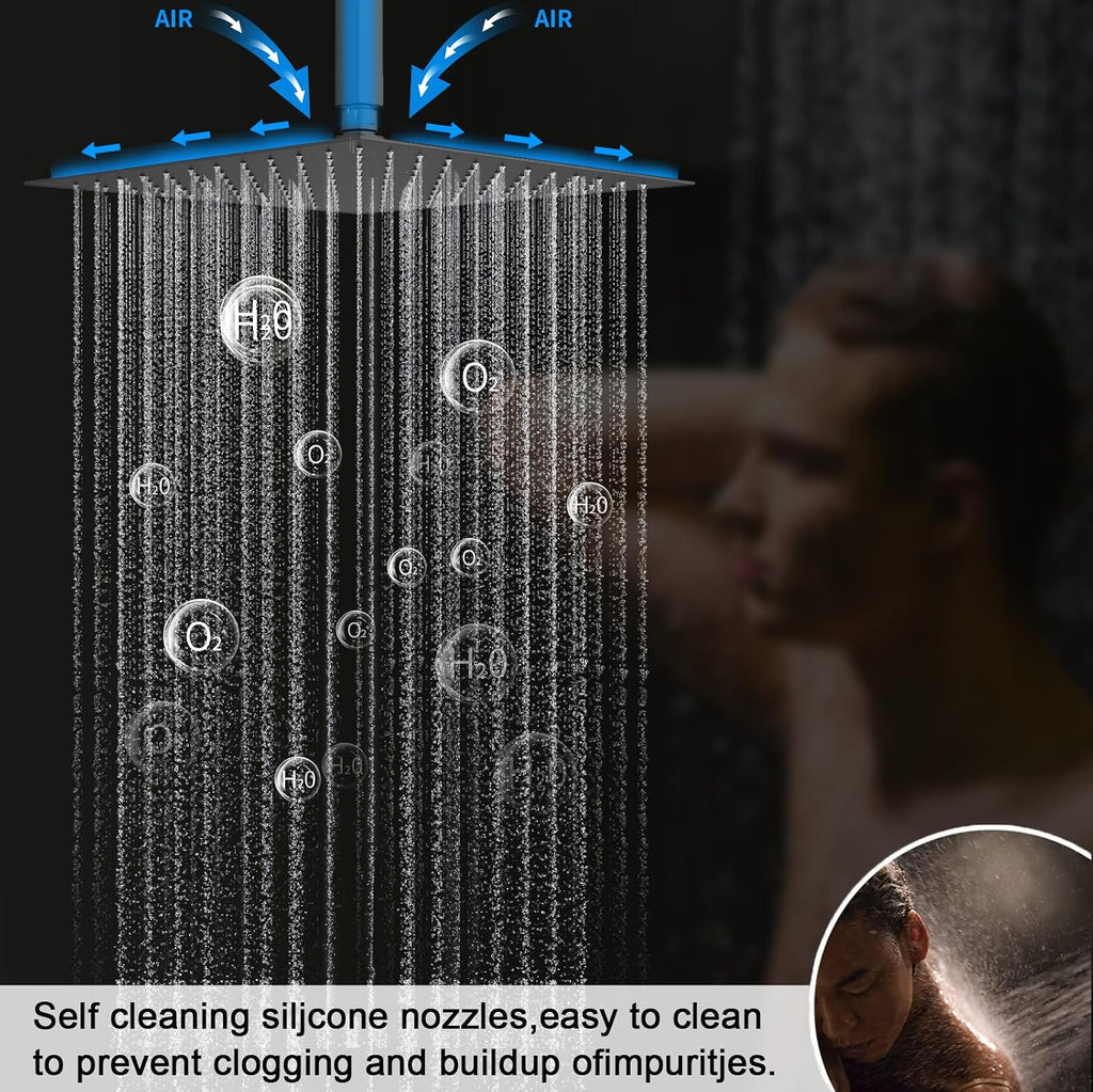 Matte Black Shower System with 3 Rain Shower Head(12+8+8 inch), Handheld Spray, 4 Way Smart Temperature Display Shower Faucet set