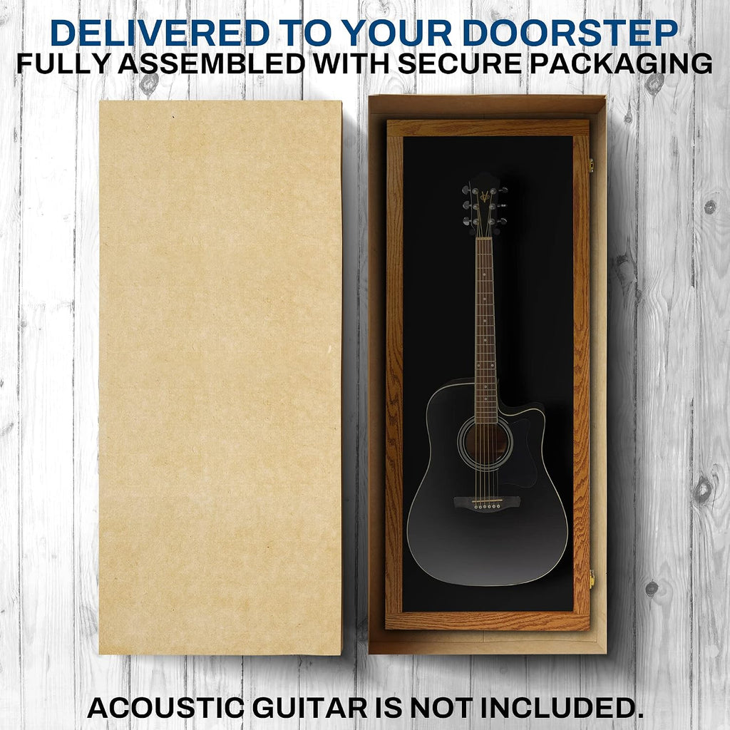 PENNZONI Acoustic Guitar Display Case - Acrylic Acoustic Guitar Case - Guitar Display Case Wall Mount, Guitar Wall Case Made from Hardwood Frame & Clear Acrylic | Natrual Oak