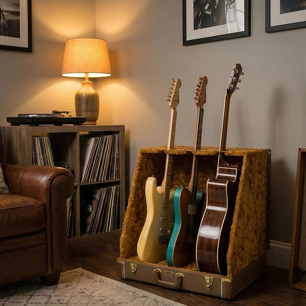 Fender Classic Series Case Stand - 3 Guitars Brown Bundle with Austin Bazaar Exclusive 24-Pack Picks