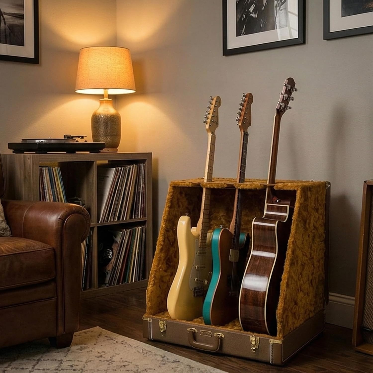 Fender Classic Series Case Stand - 3 Guitars Brown Bundle with Austin Bazaar Exclusive 24-Pack Picks