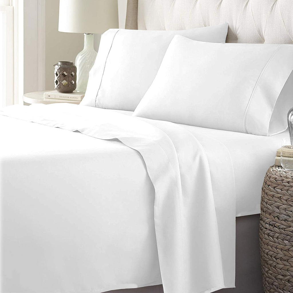 1000 Threading Series 100% Pure Egyptian Cotton White Twin(39'X75') 4-Piece Sheet Set, Long Staple Cotton, Sateen Weave for Soft and Silky Feel,Fits Mattress Upto 16'-18'' DEEP Pocket