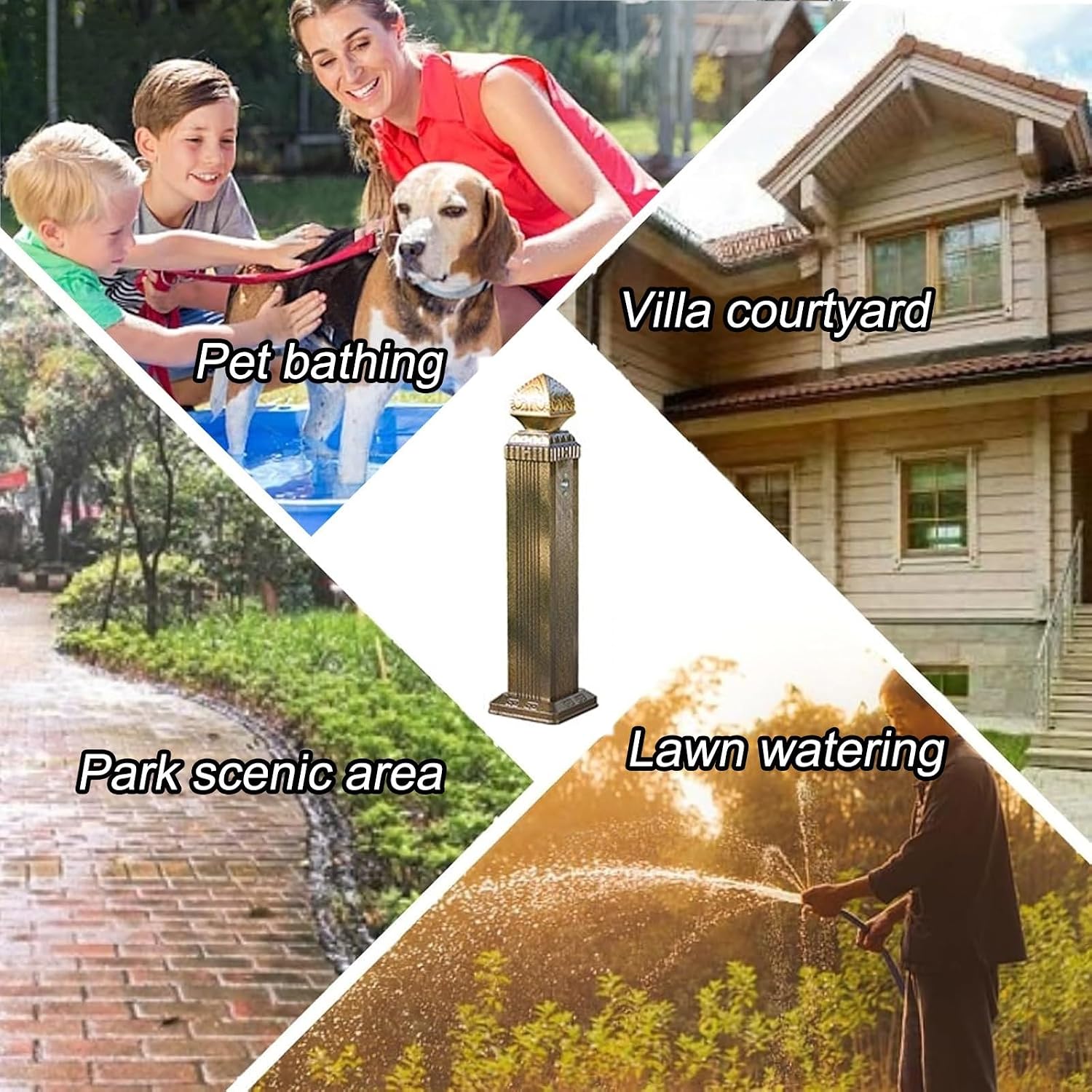 Garden Water Column Outdoor Post Faucet Vertical Square Decorative Water Feature Fountain Water Dispenser Hydrant Durable and Decorative Fixture