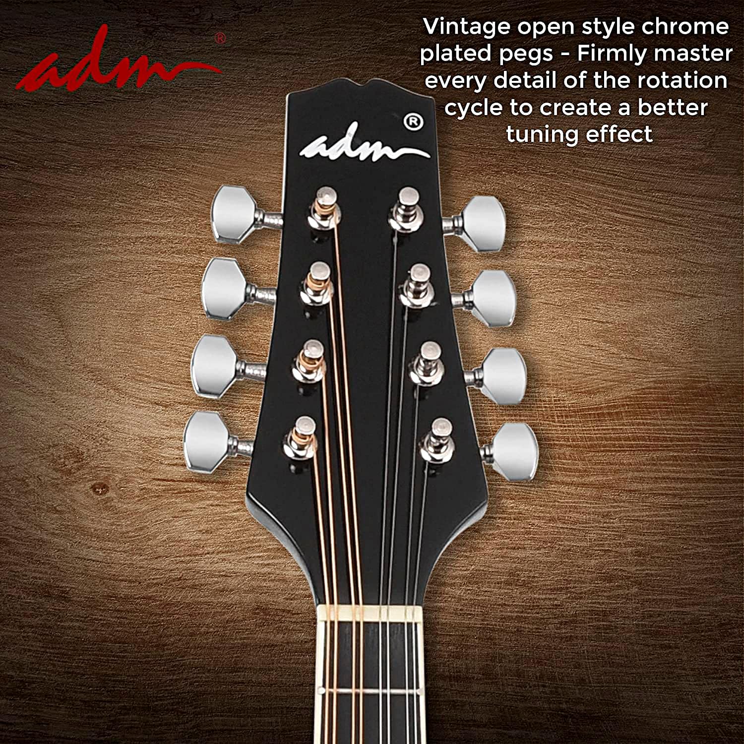 ADM Acoustic Mandolin Instrument Kit Music A Style for Kids Students Adults Wood Mandolins Beginner Set With Bag, Tuner, Pick-up, Strap, Strings, Picks and Hanger, Drak Black