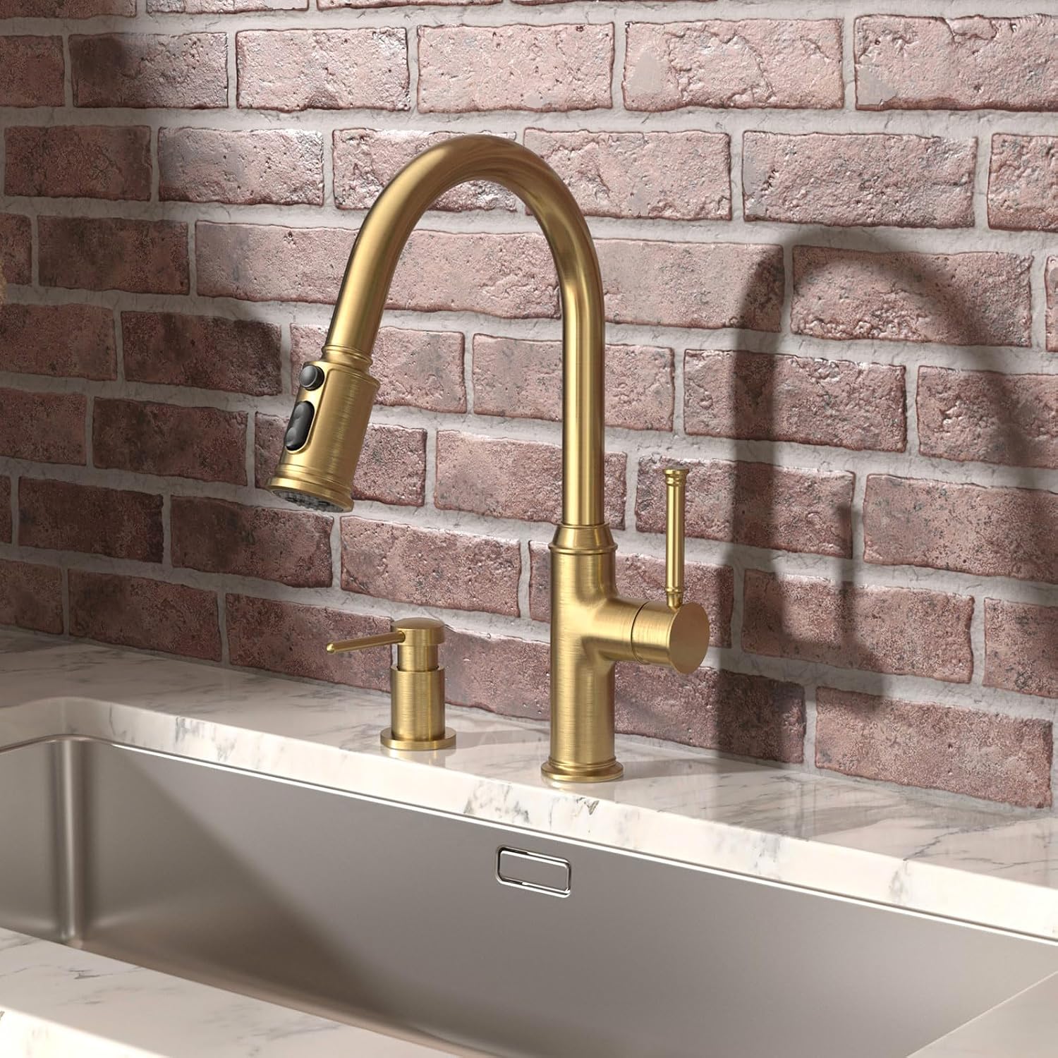 Lava Odoro Bronze Gold Kitchen Faucet with Pull Down Sprayer, Brushed Brass Kitchen Sink Faucet, Single Hole Kitchen Faucet with 3-Function Sprayer, Deck Plate Included, Spot-Free, 1.8 GPM, KF421-BB