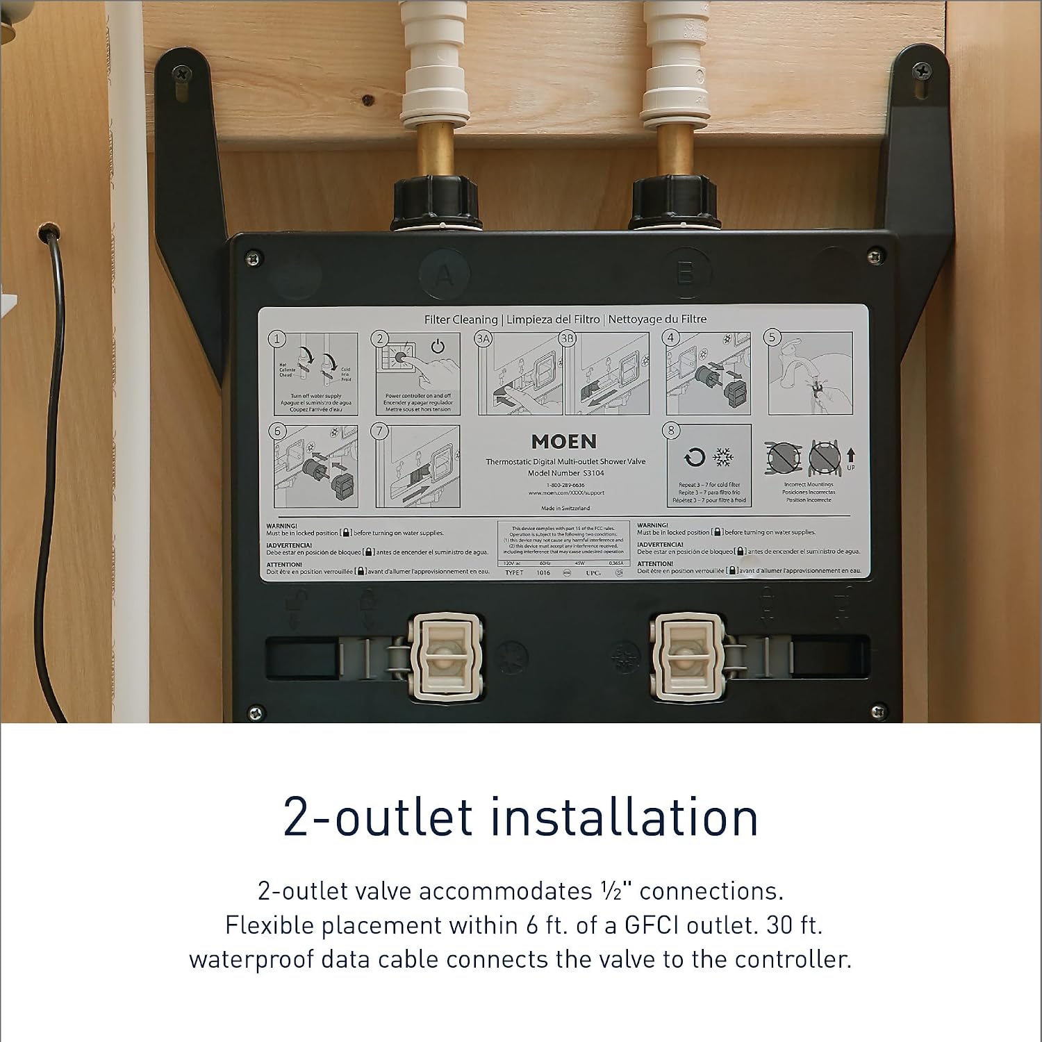 Moen Smart Water 2-Outlet Digital Thermostatic Shower Valve Kit with Standard 1/2' Connections, S3102