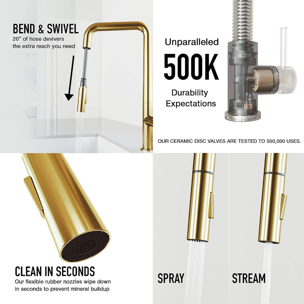 VIGO Parsons 18'' H Single Handle Pull-Down Sprayer Kitchen Faucet in Matte Brushed Gold-VG02031MG