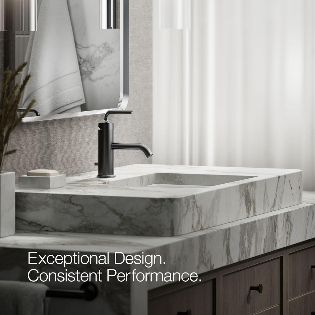 KOHLER K-14402-4A-BL Purist® Single-Handle Bathroom Sink Faucet, Straight Lever Handle, Bathroom Faucets, 1.2 GPM, Matte Black