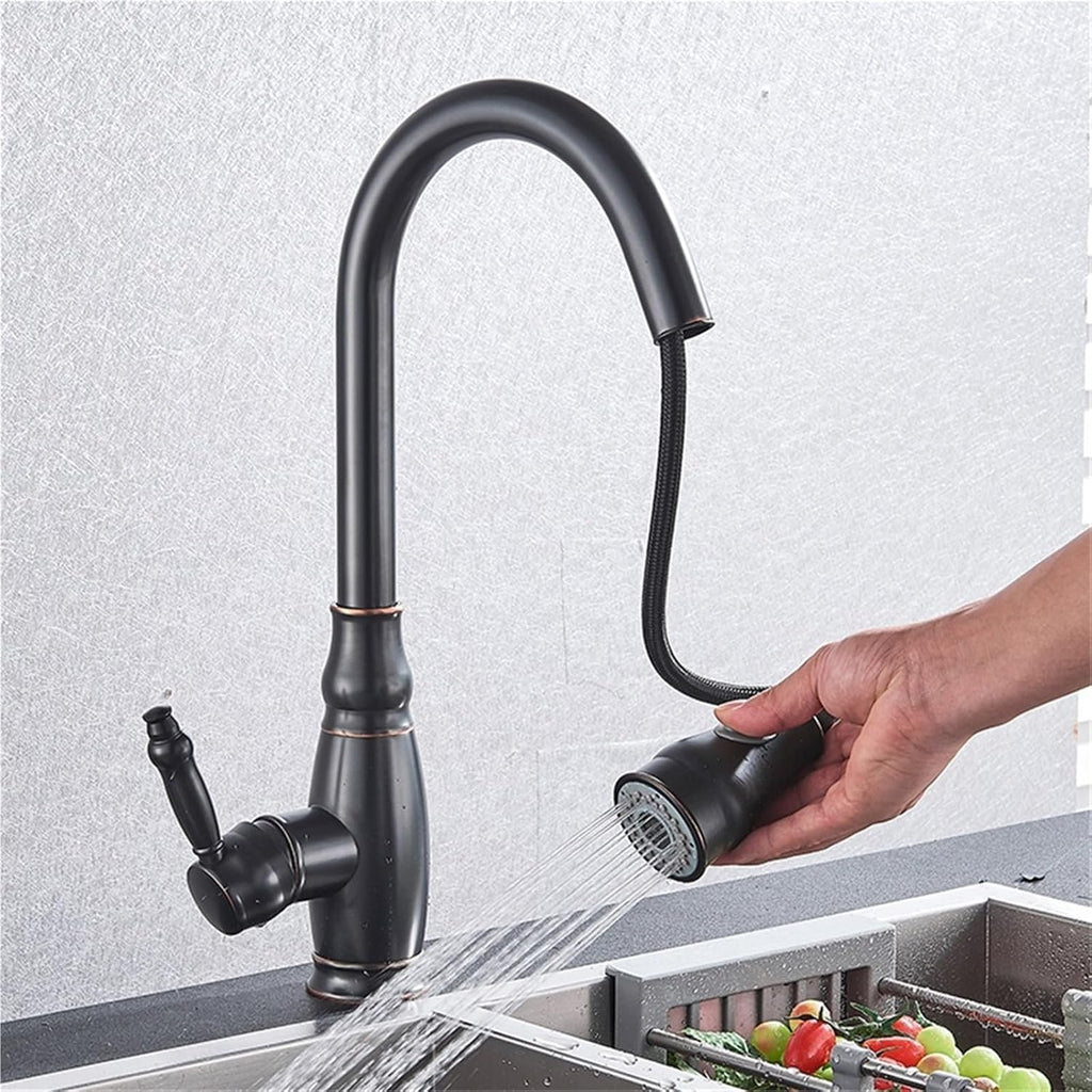 360 Rotation Pull-Out Kitchen Faucet - Hot and Cold Water Sink Mixer Tap for Kitchen(Polisehd Gold)