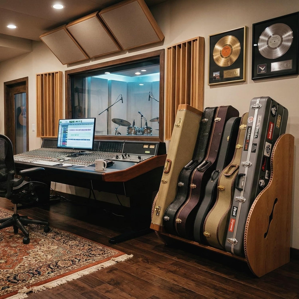 A&S Crafted Products Guitar Case Rack for Electrics & Acoustics - The Studio Deluxe (Regular) | Red Oak | Made in U.S.A.
