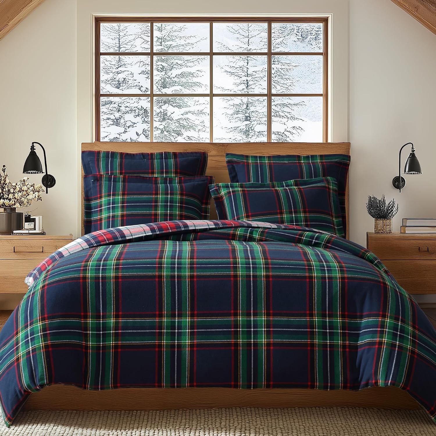 Levtex Home - Spencer Plaid Navy - King Comforter Set (106x94in.) + Two Shams (20x36in.)- Plaid - Red Green White - Reversible - Cotton