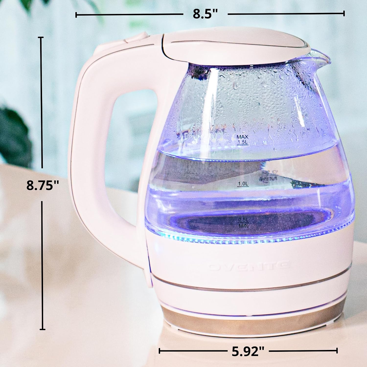 OVENTE Electric Kettle,1.5L Borosilicate Glass Countertop Water Heater & Boiler for Coffee or Tea,BPA-Free,Auto Shut-Off,Boil-Dry Protection,Removable & Washable Spout Filter,White KG83W,(Pack of 8)