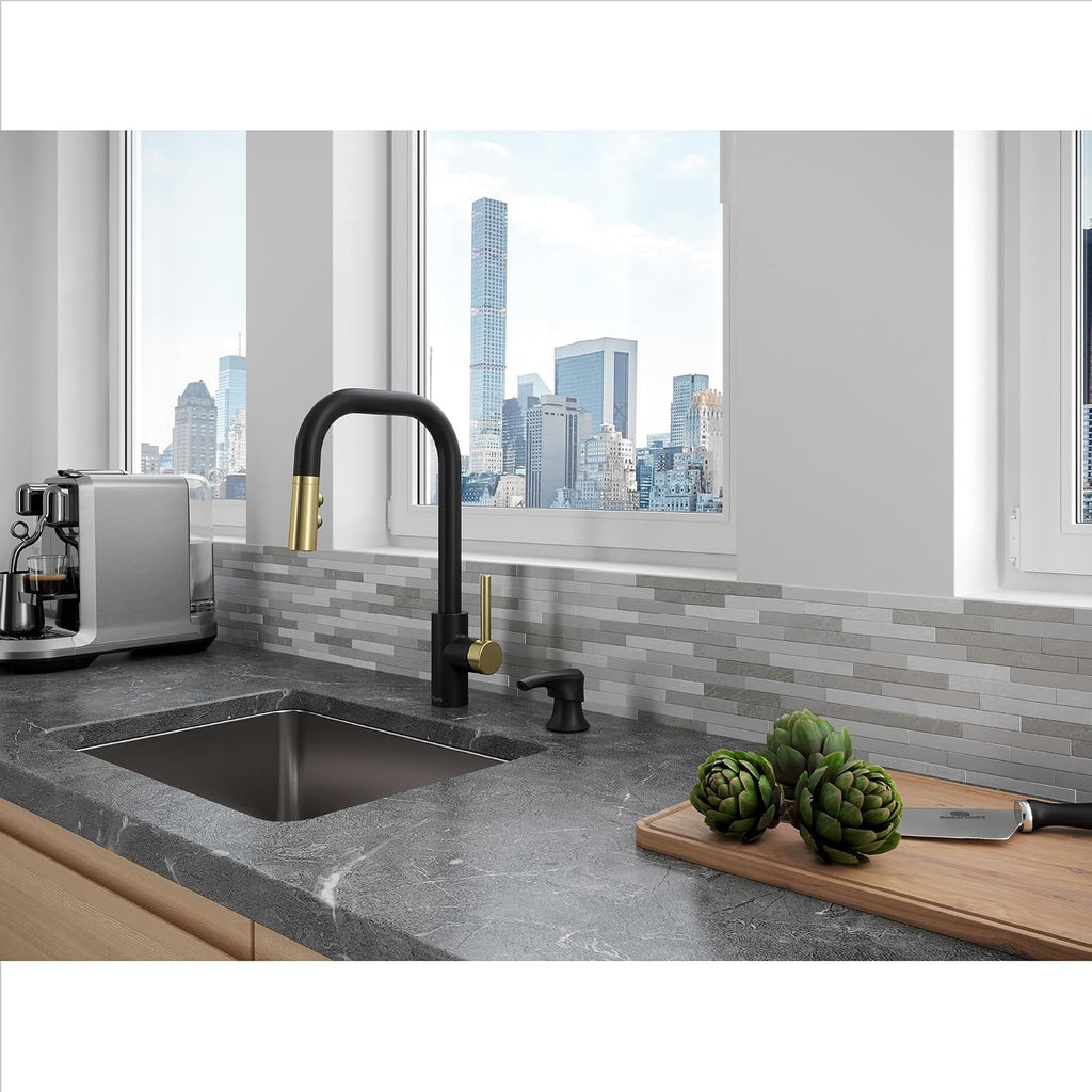 Pfister Zanna 1-Handle Pull-Down Kitchen Faucet in Matte Black and Brushed Gold