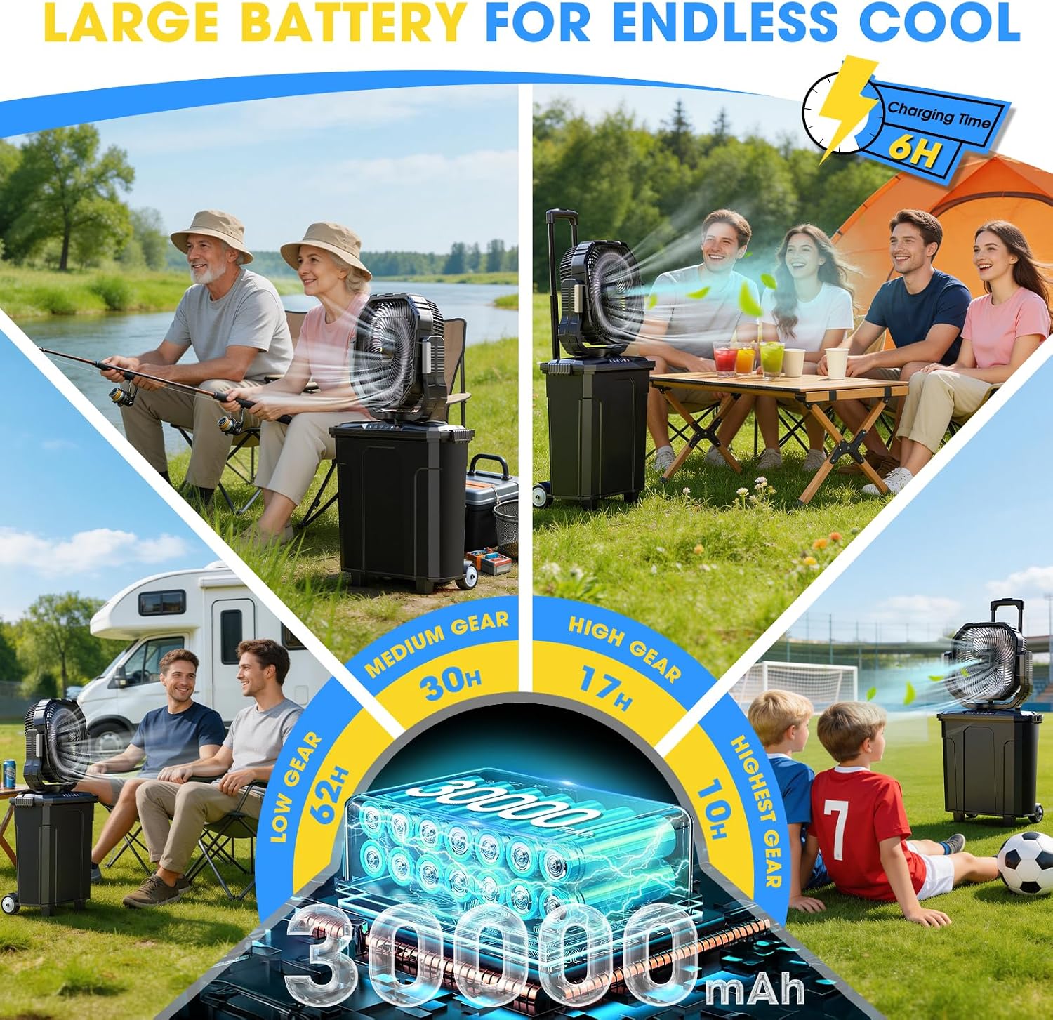 Ausic 5 Gal 12' Portable Misting Fan for Outside Patios, 30000mAh Outdoor Oscillating Rechargeable Battery Fan, Cooling Water Camping Fan with Telescopic Handle/Remote, Summer Essentials