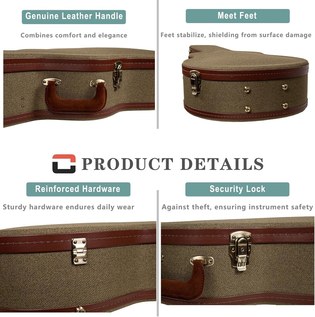 Crossrock Master Series Acoustic Guitar Case for Martin D-28 / Grand Auditorium | Olive Green Eco Tweed Fabric, Re-Engineered Shell, Leather Handle & Forest Green Velvet Interior(CRW720D28OG)