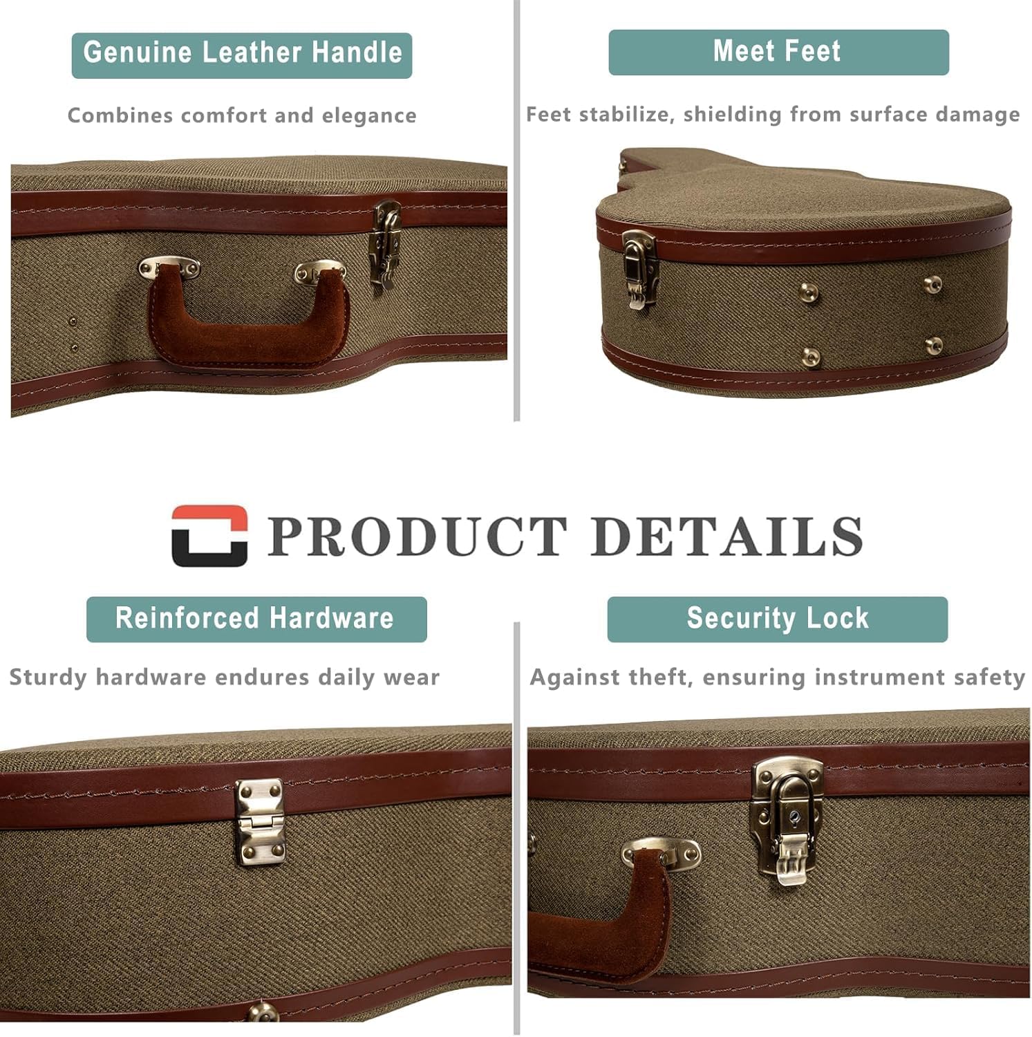 Crossrock Master Series Acoustic Guitar Case for Martin D-28 / Grand Auditorium | Olive Green Eco Tweed Fabric, Re-Engineered Shell, Leather Handle & Forest Green Velvet Interior(CRW720D28OG)