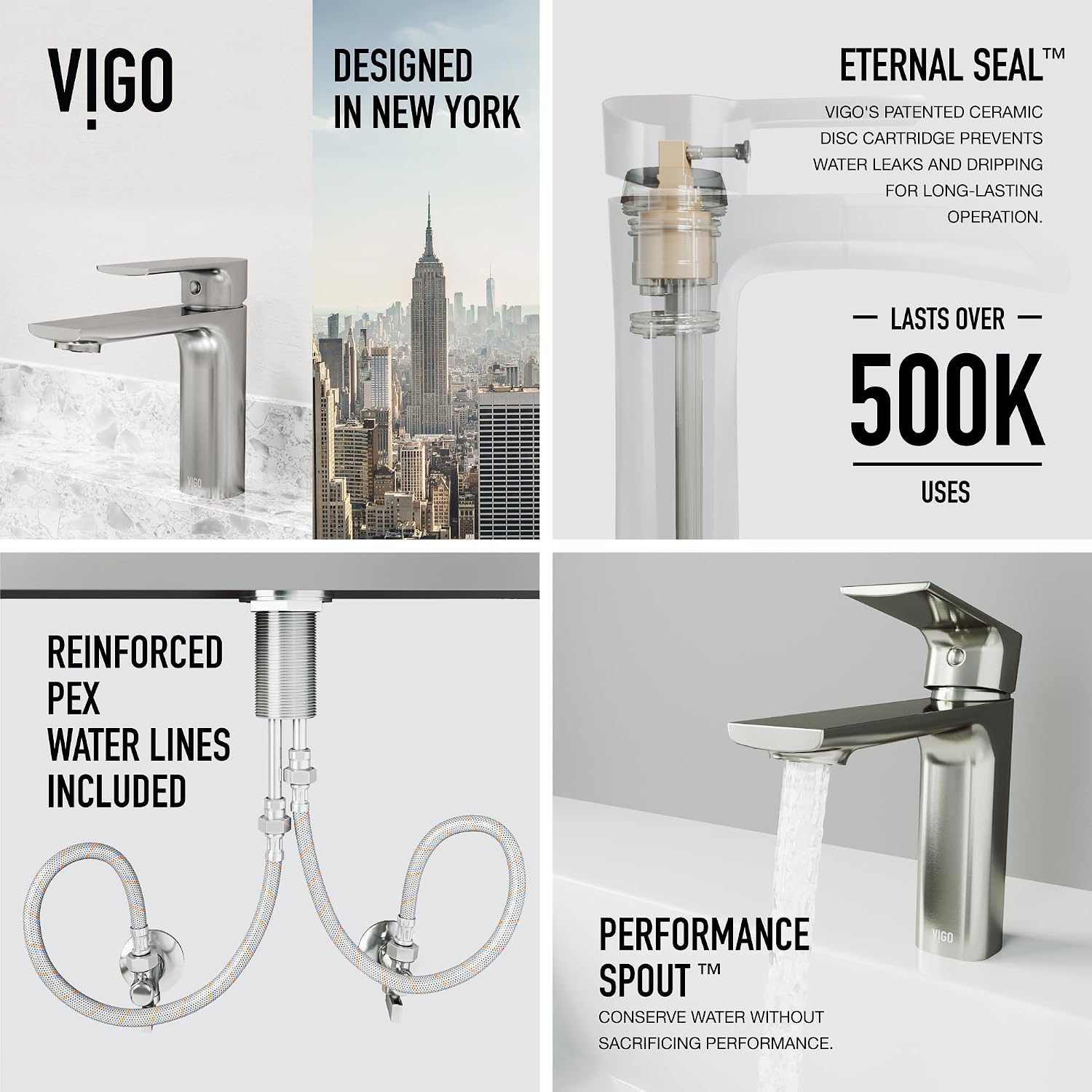 VIGO Davidson Single-Handle Single-Hole Mount Bathroom Sink Faucet, 6-Inch, Brushed Nickel, Modern Design, Solid Brass, 1.2 GPM WaterSense & Ceramic Disc Valve, Corrosion-Resistant