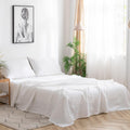 Simple&Opulence 100% French Linen Sheet Set Handmade Hemstitch-3 Pcs Natural Flax Farmhouse Bed Sheets(1 Flat Sheet 1 Fitted Sheet 1 Pillowcase)-Solid Color Soft Breathable Bedding-White, Twin