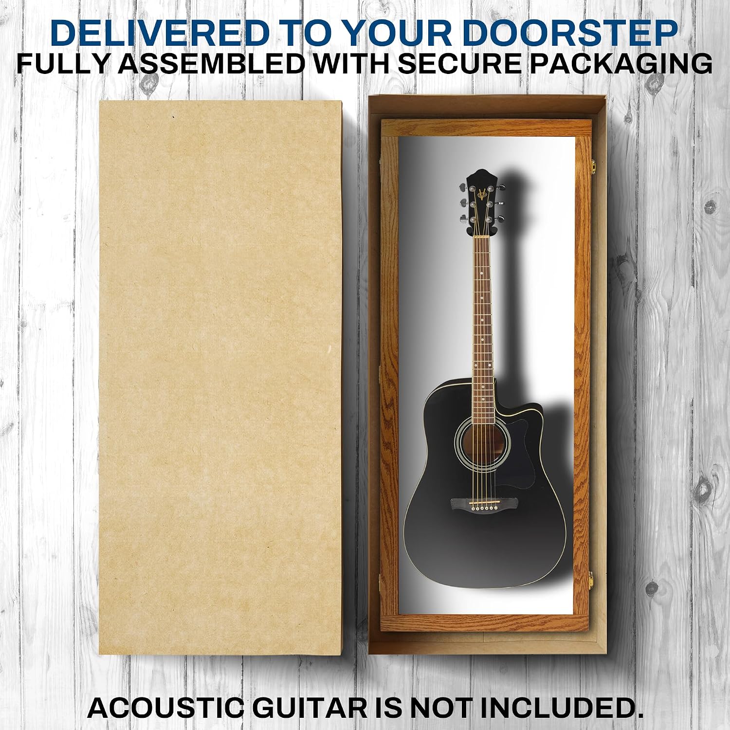 PENNZONI Acoustic Guitar Display Case - Acrylic Acoustic Guitar Case - Guitar Display Case Wall Mount, Guitar Wall Case Made from Hardwood Frame & Clear Acrylic | Natrual Oak