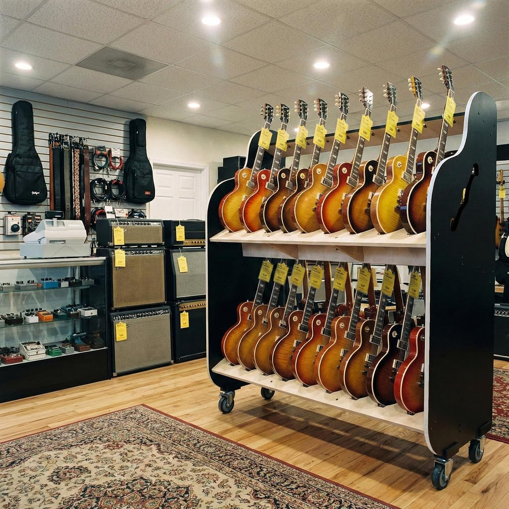 A&S Crafted Products Double-Stack 2-Tier Electric Guitar Rack - The Session-Pro | With Heavy-Duty Wheels and Holds 18 Instruments | Made in U.S.A.