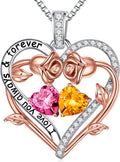 Iefil Rose Heart Double Birthstone Necklace Gifts for Wife Girlfriend Her Women, Birthstone Jewelry Gemstone Birthday Gifts for Mom Grandma Her Wife Women
