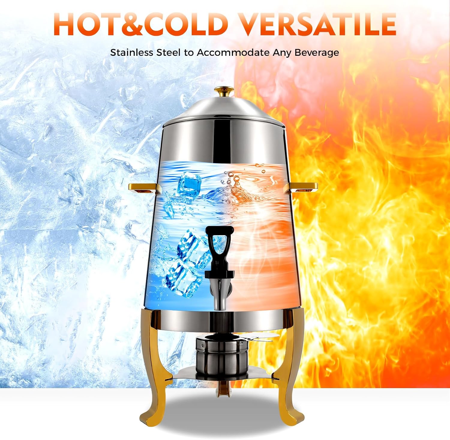 13L/3.4 Gal Hot Beverage Dispenser Can with Faucet,110V Electric Coffee Urn with 2 Heating Methods,95-185℉ Stainless Steel Hot Drinks Dispenser for Hotel Restaurant (Silver + Gold)