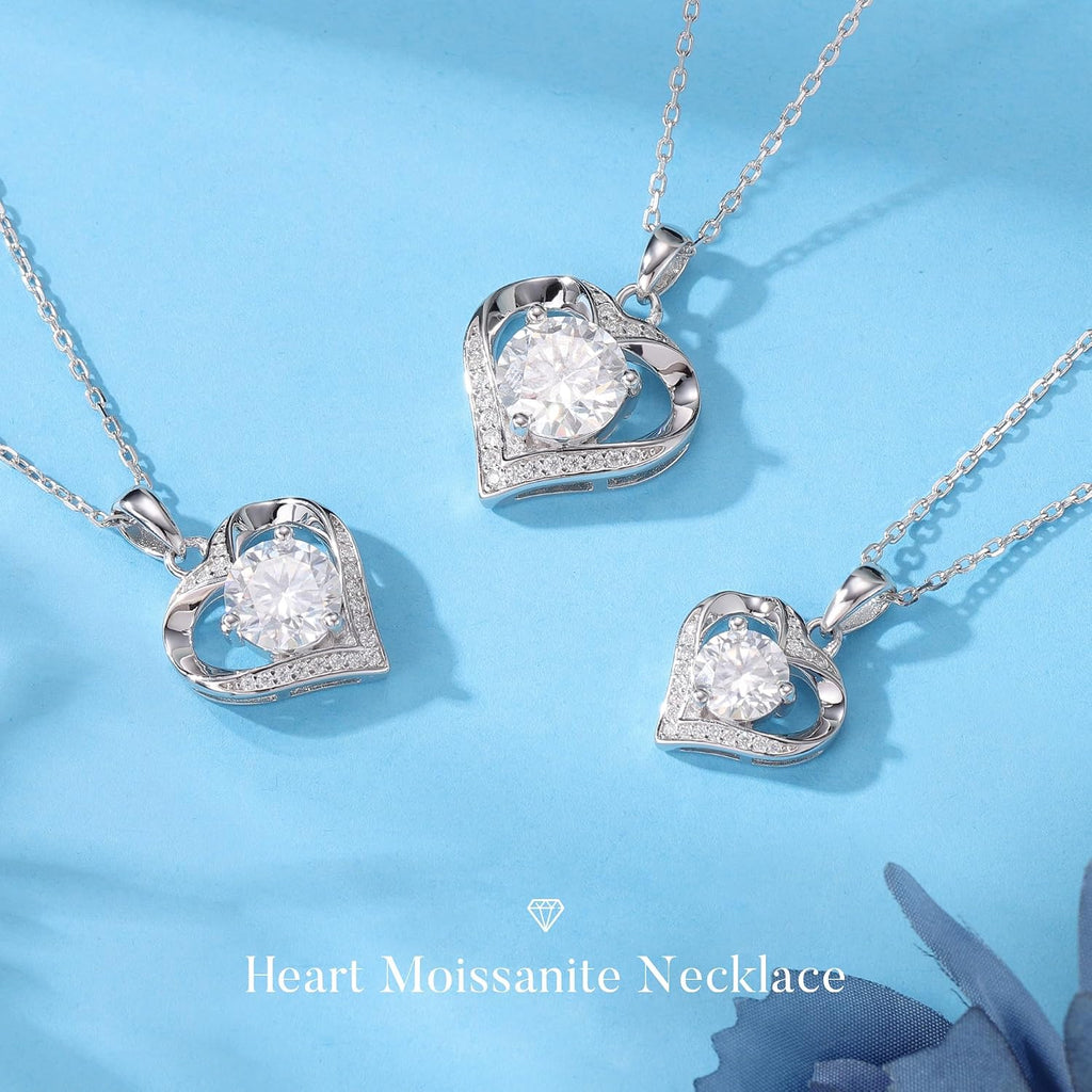 MOOSEA Heart Moissanite Pendant Necklace, 925 Sterling Silver 1-3 Carat Lab Created Moissanite, Anniversary Birthday Gifts for Women Mom Wife Girlfriend Grandma Jewelry Gift