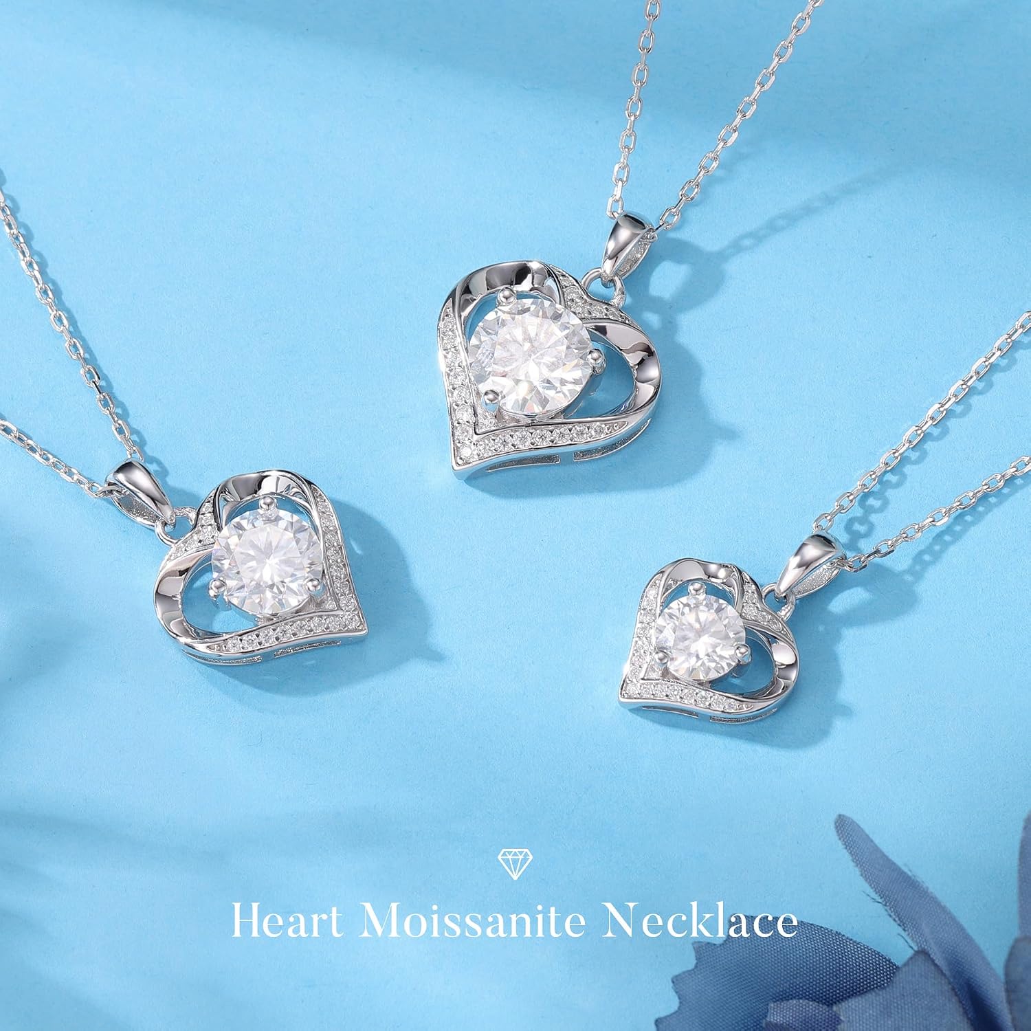 MOOSEA Heart Moissanite Pendant Necklace, 925 Sterling Silver 1-3 Carat Lab Created Moissanite, Anniversary Birthday Gifts for Women Mom Wife Girlfriend Grandma Jewelry Gift