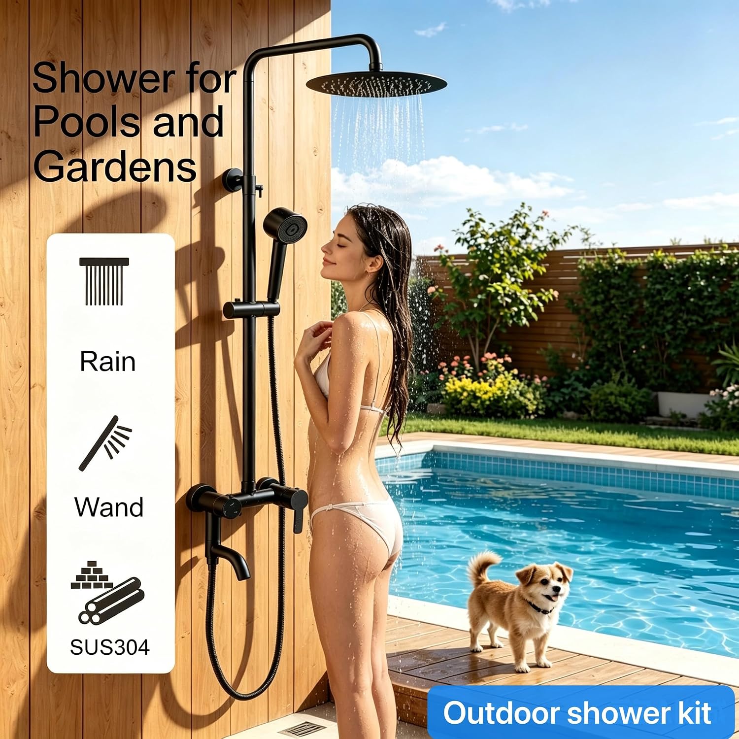 Shower Faucet - Shower Faucets Sets Complete, Shower System - Outdoor Shower Kit/Outdoor Shower Fixtures W/ SS304 Shower Head with 3 modes Handheld, Matte Black