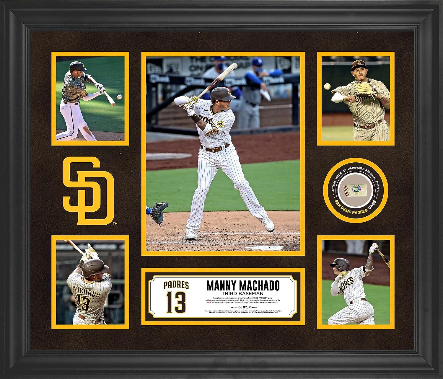 Manny Machado San Diego Padres Framed 5-Photo Collage with Piece of Game-Used Baseball - MLB Game Used Baseball Collages
