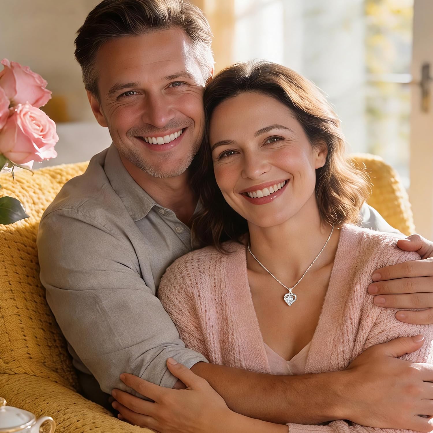 MOOSEA Heart Moissanite Pendant Necklace, 925 Sterling Silver 1-3 Carat Lab Created Moissanite, Anniversary Birthday Gifts for Women Mom Wife Girlfriend Grandma Jewelry Gift