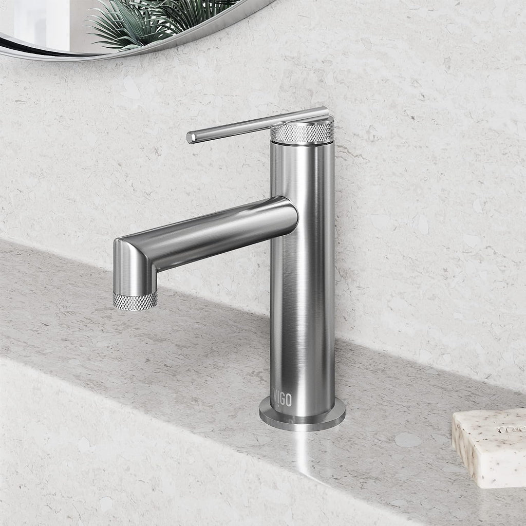 VIGO Sterling Single-Handle Single-Hole Mount Bathroom Sink Faucet, 7-Inch, Brushed Nickel, Modern Design, Solid Brass, 1.2 GPM WaterSense & Ceramic Disc Valve, Corrosion-Resistant