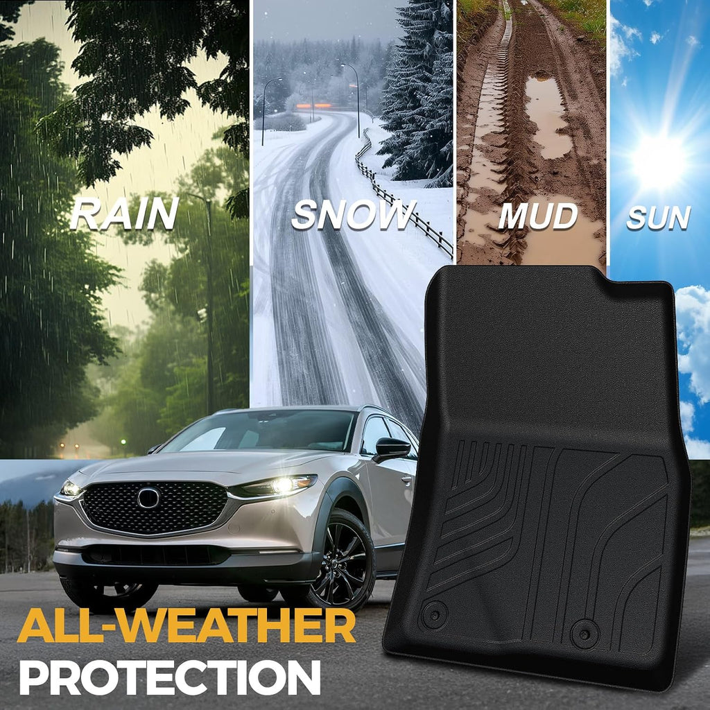 Floor Mats for Mazda CX-30 2020-2026, All Weather Floor Mats Trunk Cargo Liner with Backrest Protectors and Door Sill Guards Accessories, Full Coverage Set