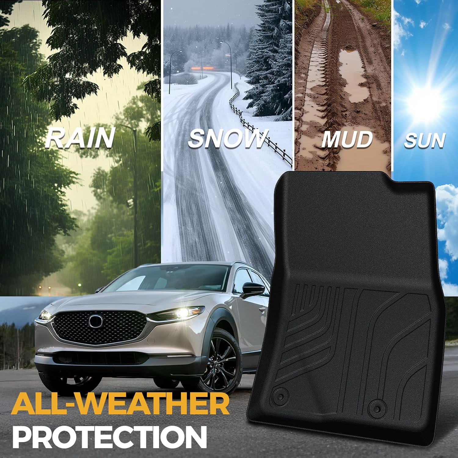 Floor Mats for Mazda CX-30 2020-2026, All Weather Floor Mats Trunk Cargo Liner with Backrest Protectors and Door Sill Guards Accessories, Full Coverage Set