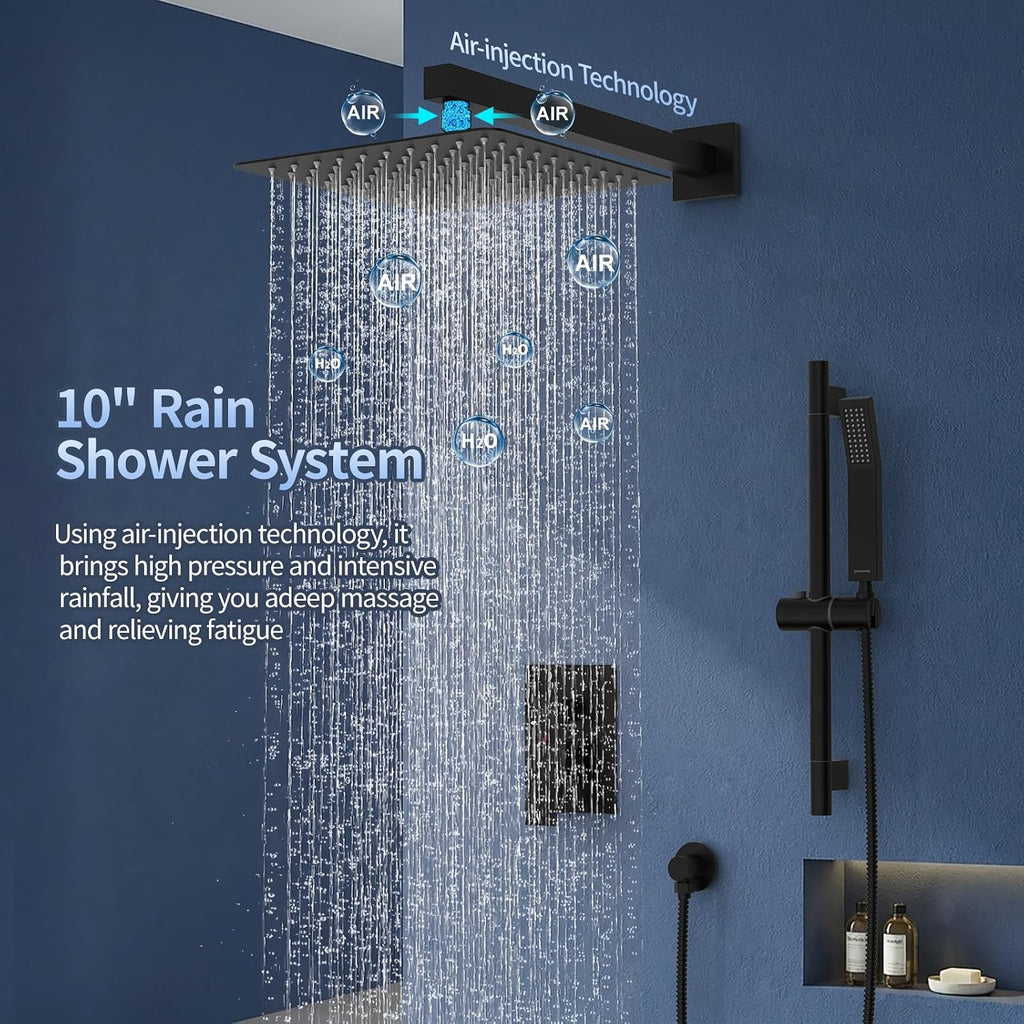 SR SUN RISE 10 Inch Slide Bar Shower Faucet Luxury High Pressure Shower Heads and Handheld Spray Combo Set Wall Mounted Shower System Included Valve and Trim Kit, Matte Black