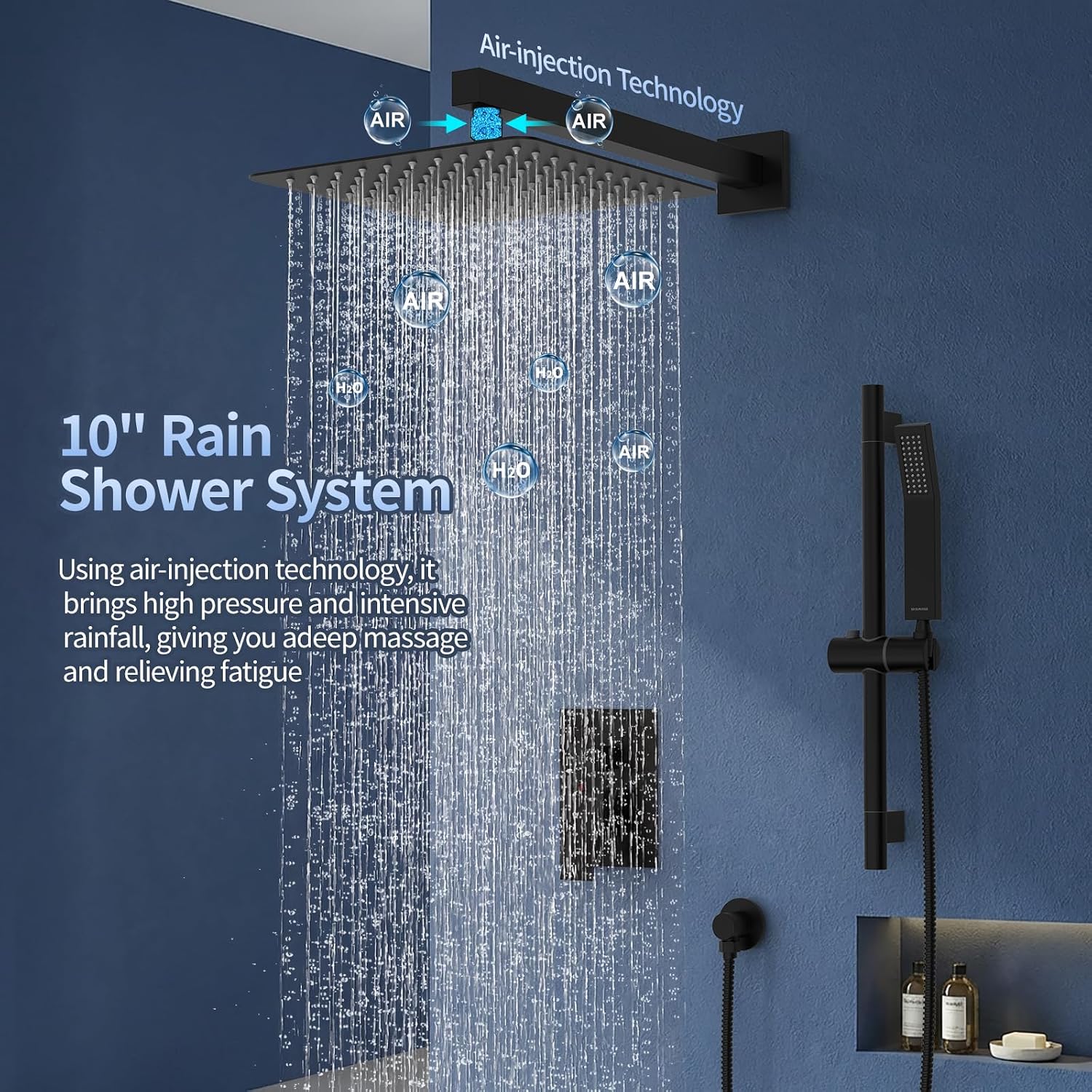 SR SUN RISE 10 Inch Slide Bar Shower Faucet Luxury High Pressure Shower Heads and Handheld Spray Combo Set Wall Mounted Shower System Included Valve and Trim Kit, Matte Black