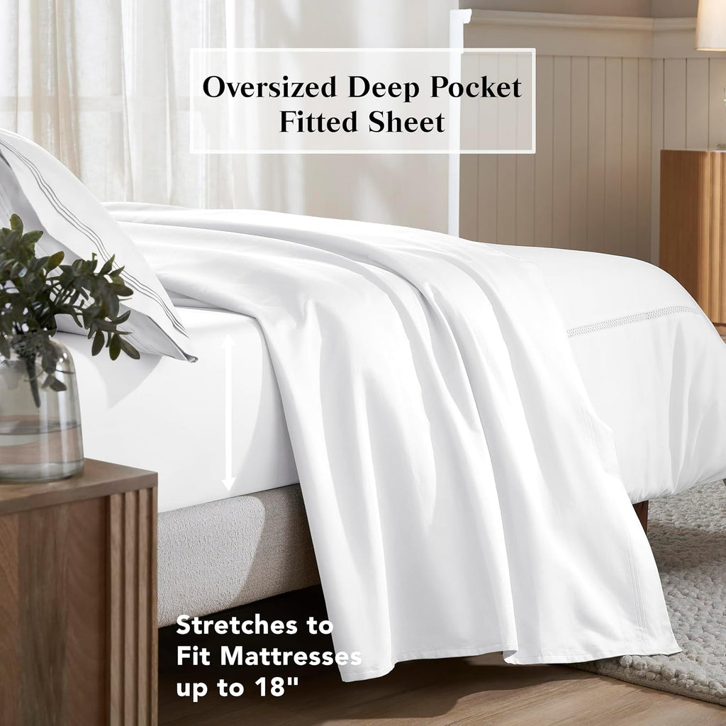 Superior Egyptian Cotton 3 Piece Sheet Set, 650 Thread Count, Eco-Friendly, Sustainable Sheets, Ultra-Soft Basics, Solid, Deep Pocket Fitted Sheet, Flat Sheet, Pillowcase, Twin XL, White