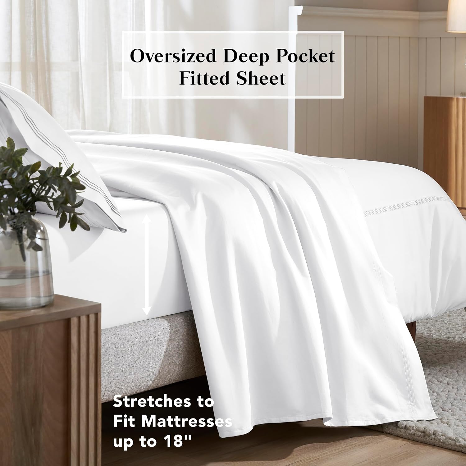 Superior Egyptian Cotton 3 Piece Sheet Set, 650 Thread Count, Eco-Friendly, Sustainable Sheets, Ultra-Soft Basics, Solid, Deep Pocket Fitted Sheet, Flat Sheet, Pillowcase, Twin XL, White