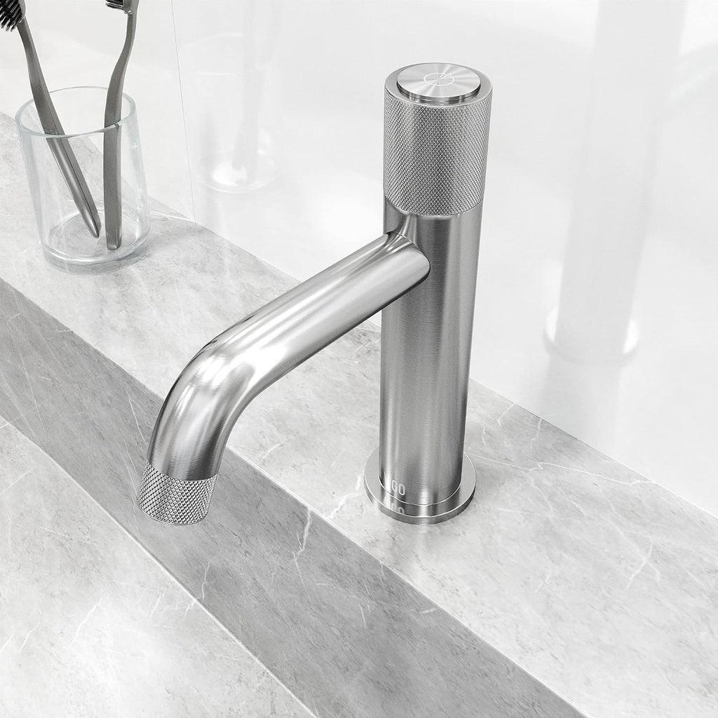 VIGO Apollo Single-Handle Single-Hole Mount Bathroom Sink Faucet, 8-Inch, Brushed Nickel, Modern Design, Solid Brass, 1.2 GPM WaterSense & Ceramic Disc Valve, Corrosion-Resistant